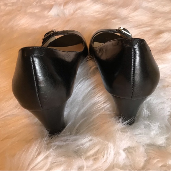 Lauren Ralph Lauren black open toe leather heels 9 - Picture 12 of 16